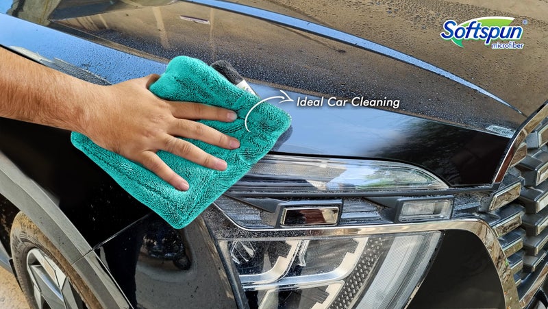 SOFTSPUN Microfiber Cloth for Car 1600 GSM 40X40 cms 1 Pcs Aqua Blue & Grey Twisted Loop Super Absorbent Towel - Edgeless Design with Plush Pile and Lint Free Cloth for Drying and Detailing.…… - Image 3