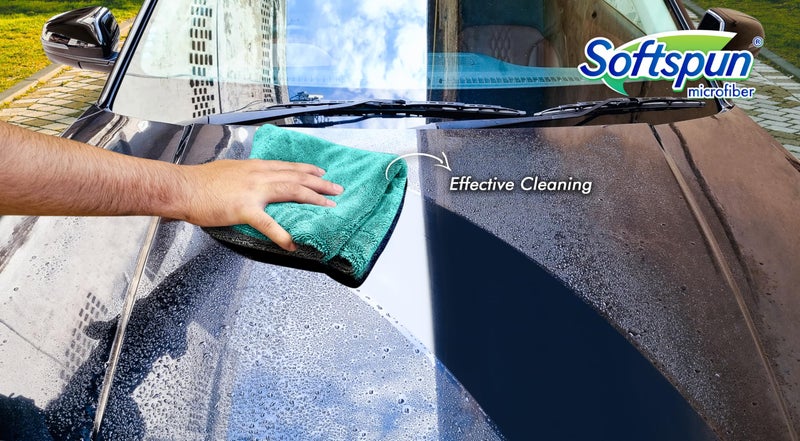 SOFTSPUN Microfiber Cloth for Car 1600 GSM 40X40 cms 1 Pcs Aqua Blue & Grey Twisted Loop Super Absorbent Towel - Edgeless Design with Plush Pile and Lint Free Cloth for Drying and Detailing.…… - Image 2