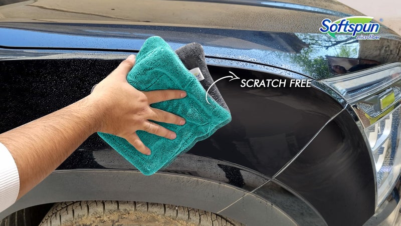 SOFTSPUN Microfiber Cloth for Car 1600 GSM 40X40 cms 1 Pcs Aqua Blue & Grey Twisted Loop Super Absorbent Towel - Edgeless Design with Plush Pile and Lint Free Cloth for Drying and Detailing.…… - Image 5