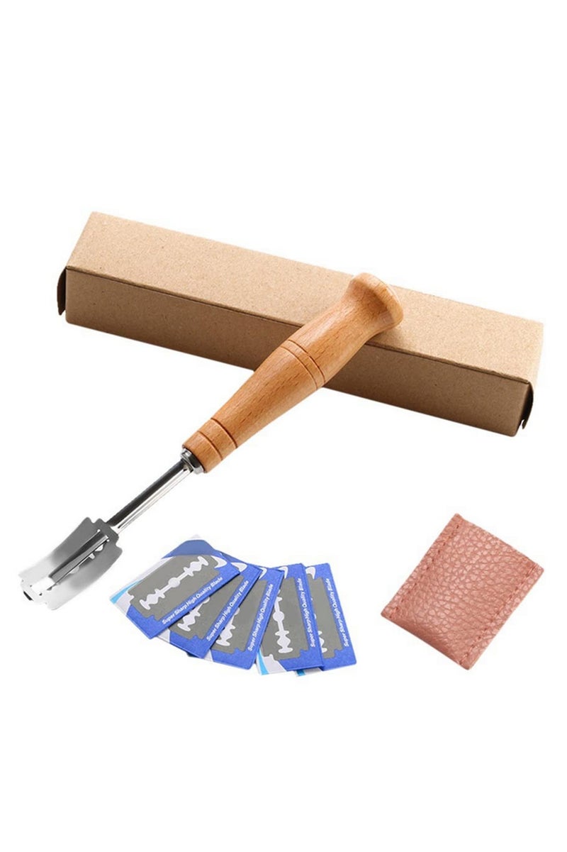 Bread Arc Curved Knife Bakers Blade Baking Slashing Tool Wood Handle Dough Making Cutter Accessory Baking Pastry Bread Lame Artisan Bakery Equipment Bread Scoring Knife - Image 1