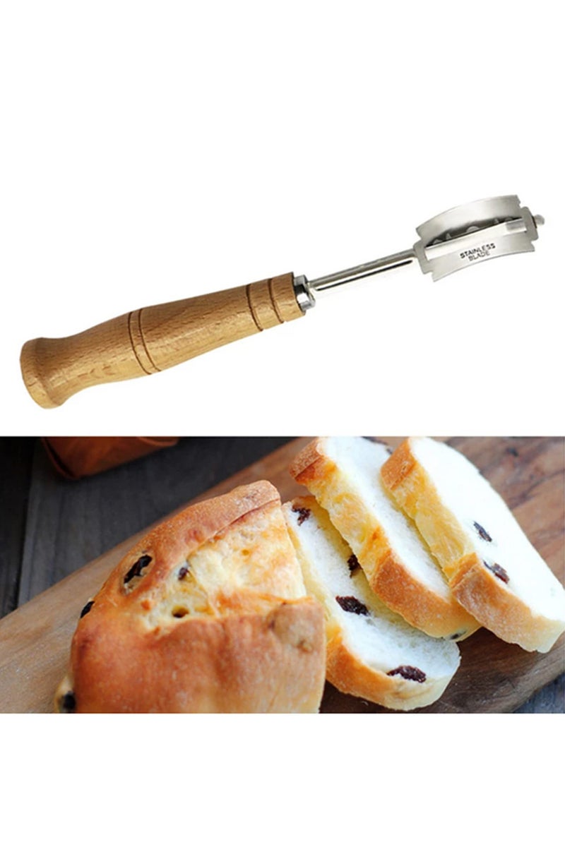 Bread Arc Curved Knife Bakers Blade Baking Slashing Tool Wood Handle Dough Making Cutter Accessory Baking Pastry Bread Lame Artisan Bakery Equipment Bread Scoring Knife - Image 2