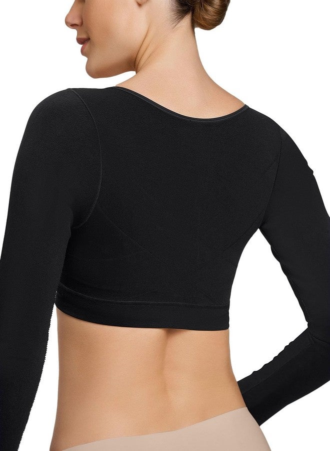 Leonisa Long Arm Compression Sleeve for Women - Seamless Upper Arm Shaper Post-Surgical Vest with Posture Corrector - Black, M - Image 3