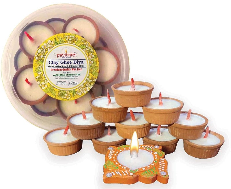 Pavitram Pure Ghee Diya for Puja 101 Pieces Upto 2 Hours Burn Time Ghee Filled in Clay Diya Batti Ready to Use Diwali Diyas for Daily Pooja - Image 1