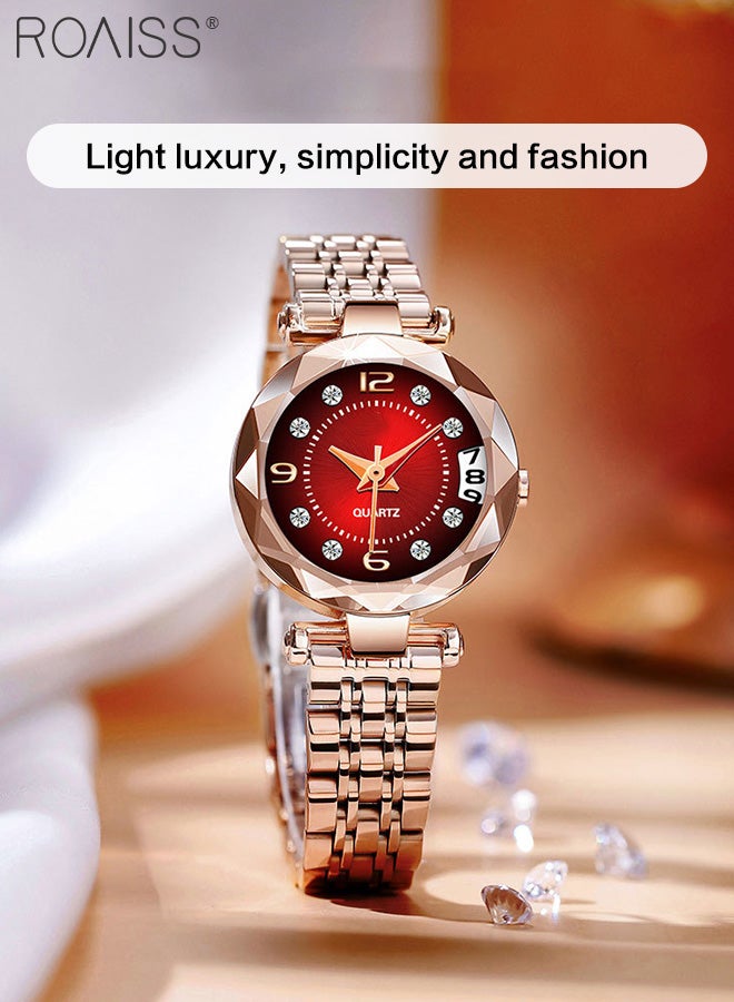 roaiss Women's Steel Band Quartz Watch, Analog Display Round Dial with Rhinestones Decorated Bezel and Calendar Display, Luxurious Waterproof Wristwatch as Gift for Ladies - Image 3