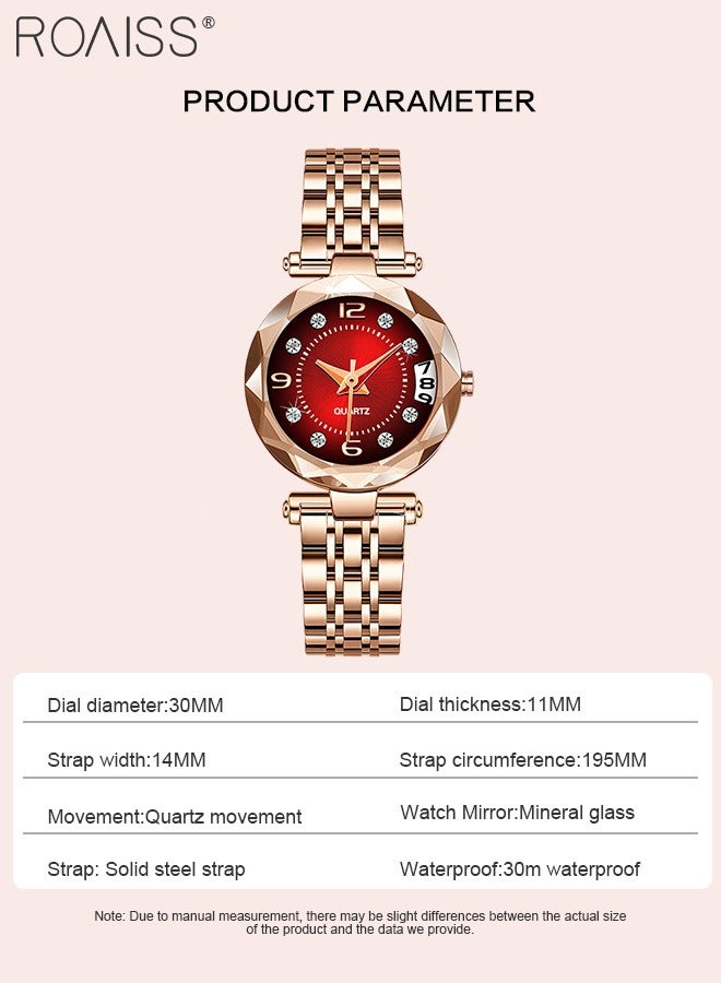 roaiss Women's Steel Band Quartz Watch, Analog Display Round Dial with Rhinestones Decorated Bezel and Calendar Display, Luxurious Waterproof Wristwatch as Gift for Ladies - Image 4