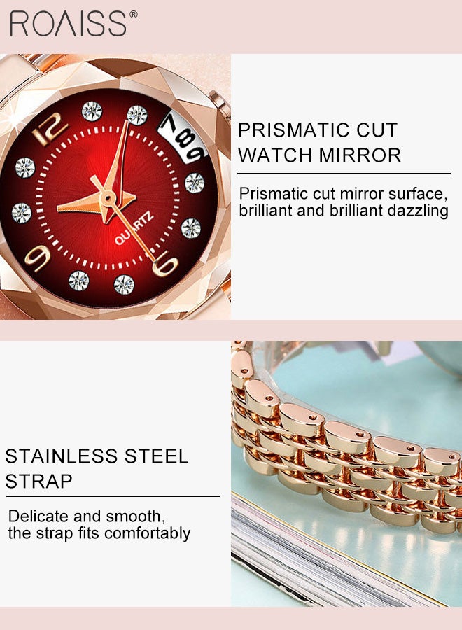 roaiss Women's Steel Band Quartz Watch, Analog Display Round Dial with Rhinestones Decorated Bezel and Calendar Display, Luxurious Waterproof Wristwatch as Gift for Ladies - Image 5