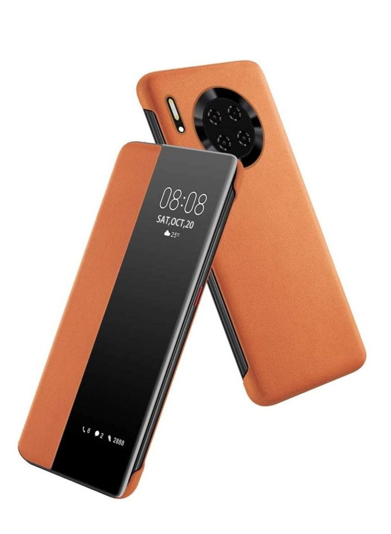 Captaintech PU Leather Smart View Window Flip Cover for Huawei Mate 30 Pro (6.53in, Orange) - Image 1