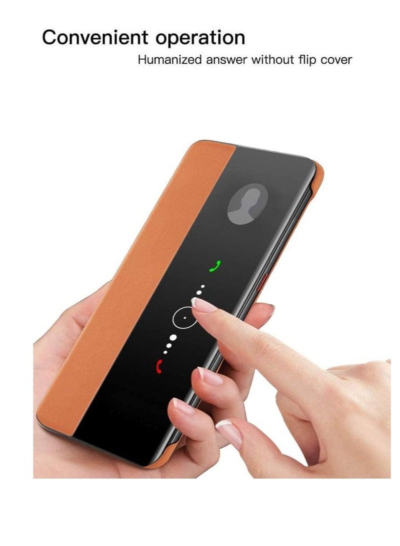 Captaintech PU Leather Smart View Window Flip Cover for Huawei Mate 30 Pro (6.53in, Orange) - Image 2
