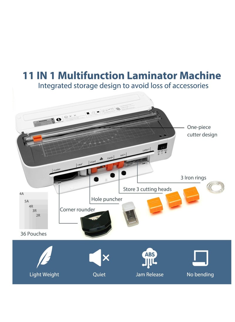 Laminator Machine, Laminator Machine with Laminating Sheets, Desktop Thermal Laminator with 2 Temperature Modes, Cutters, Built-in Paper Trimmer for Office, School, Home - Image 2