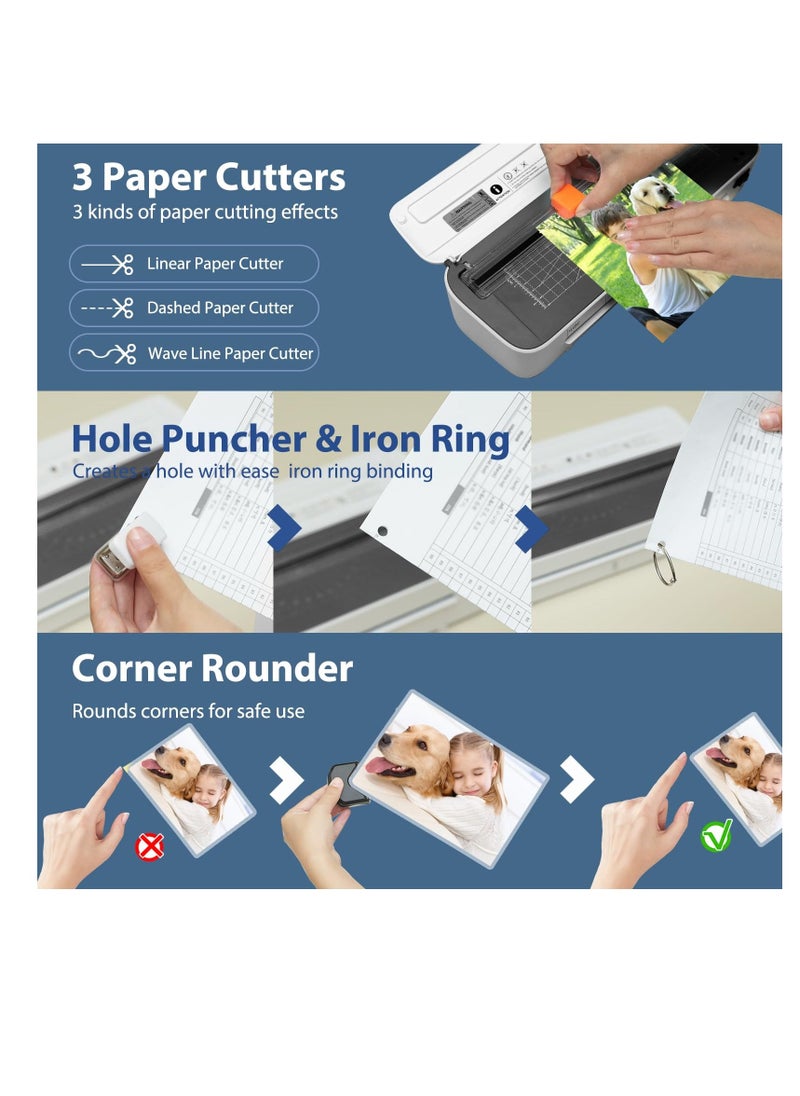 Laminator Machine, Laminator Machine with Laminating Sheets, Desktop Thermal Laminator with 2 Temperature Modes, Cutters, Built-in Paper Trimmer for Office, School, Home - Image 5