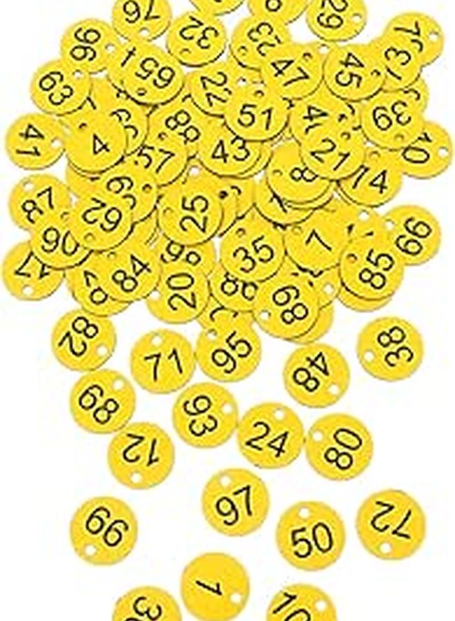 100 Pcs Round Plastic Numbered Key Tags 1 100 Yellow Black For Locker Storage Office Organization - Image 1
