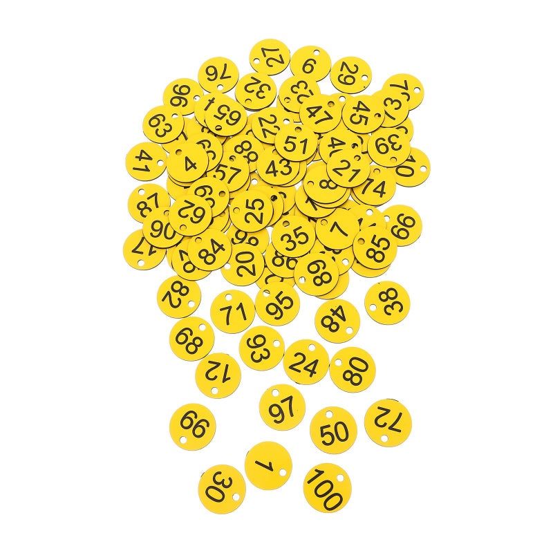 100 Pcs Round Plastic Numbered Key Tags 1 100 Yellow Black For Locker Storage Office Organization - Image 2