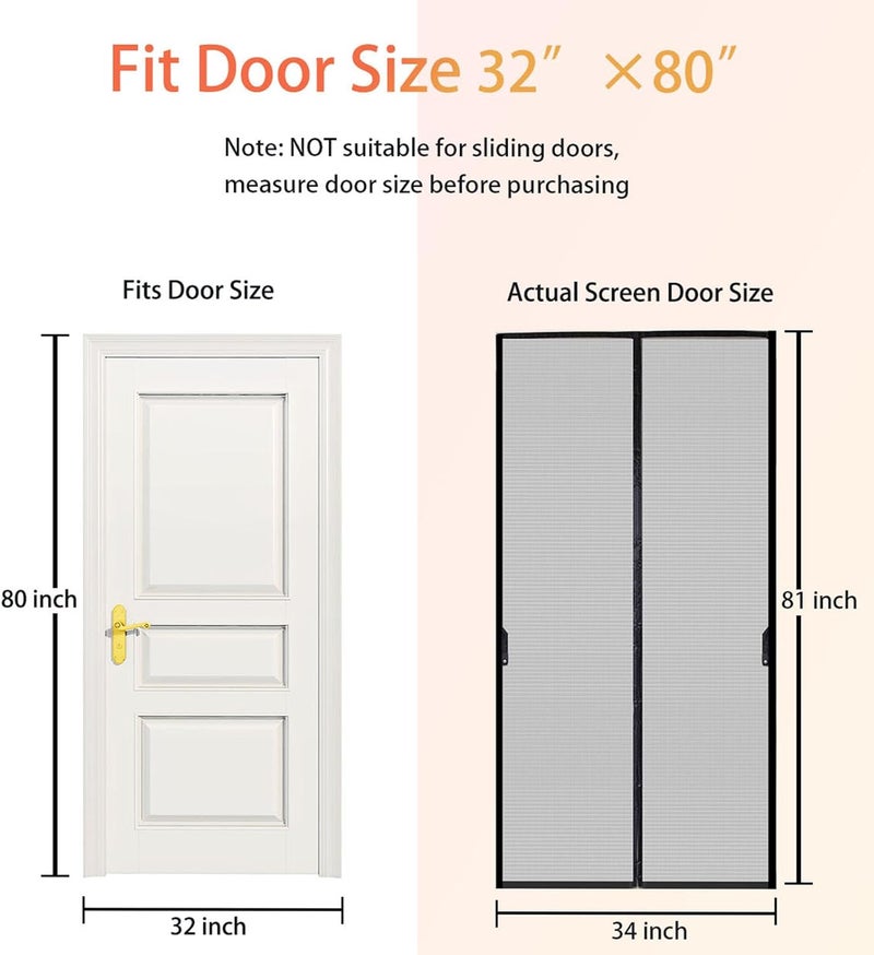 FEGO Magnetic Screen Door, Fit for Door Size:32"x80", Screen Itself Size 34"x81" Hands Free Entry, Pet and Kid Friendly, Reinforced Fiberglass Screen Door Mesh w/ 34 Strong Magnets for Patio/Front/Doorway - Image 4