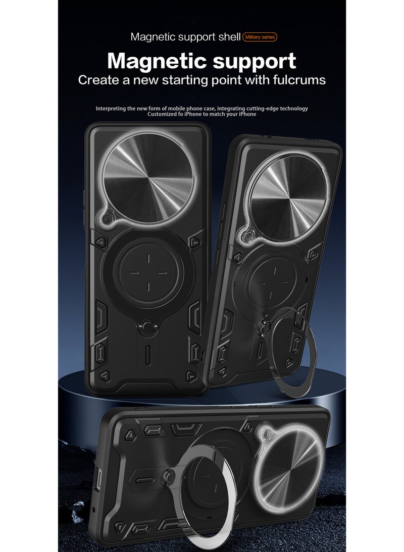 X-level For Honor X9d Case, Cover Slide Camera, Rotating Ring Kickstand , Multifunctional Kickstand, Honor X9d Accessories Heavy Duty Shockproof Protection Phone Covers -Black - Image 2