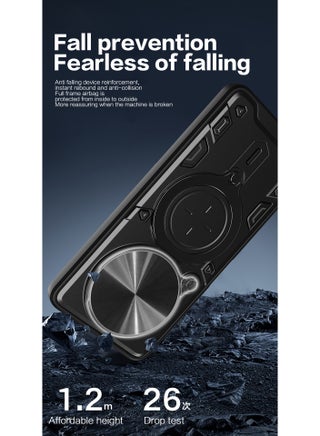 For Honor X9d Case, Cover Slide Camera, Rotating Ring Kickstand , Multifunctional Kickstand, Honor X9d Accessories Heavy Duty Shockproof Protection Phone Covers -Black - view 3