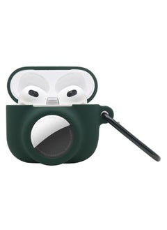 Generic Case Cover 2 in 1 Shockproof Full Coverage Silicone Protective Case For AirPods 3 / AirTag Dark Green 
