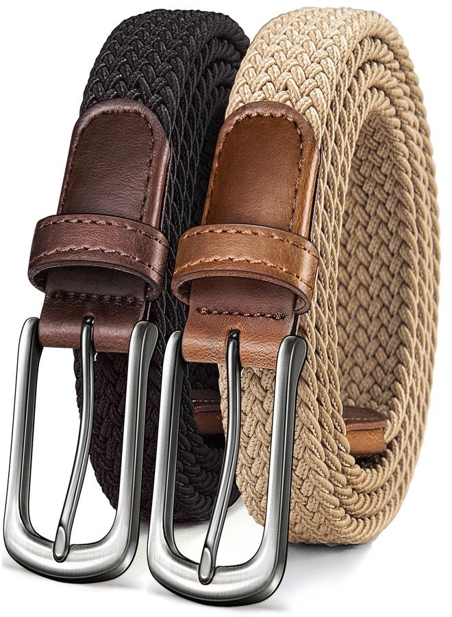 KEMISANT Men's Golf Belt-Braided Woven Stretch Belt for Gift Men Casual Jeans Sports Work 1 3/8"(Black/Beige,36"-40" Waist Adjustable) - Image 1