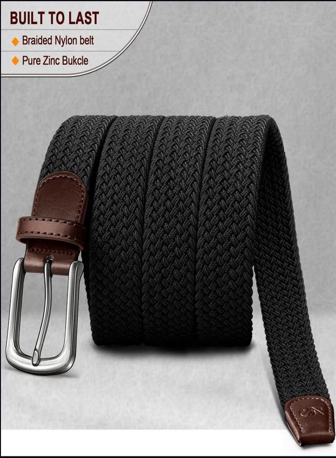 KEMISANT Men's Golf Belt-Braided Woven Stretch Belt for Gift Men Casual Jeans Sports Work 1 3/8"(Black/Beige,36"-40" Waist Adjustable) - Image 2