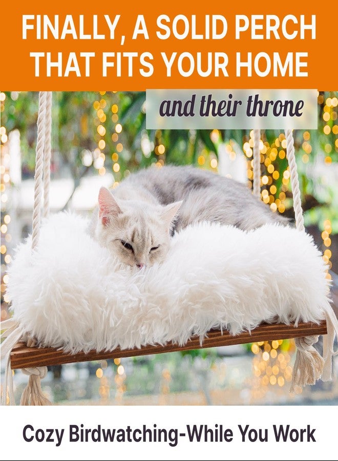 Furrfinity Cat Window Perch - Hammock Bed for Cats Inside - Solid Wood Seat, 4 Strong Suction Cups, Faux Fur Cushion - Rustic Indoor Pet Shelf - Image 2