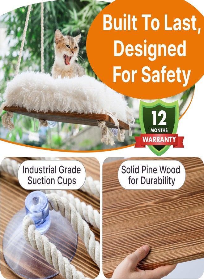 Furrfinity Cat Window Perch - Hammock Bed for Cats Inside - Solid Wood Seat, 4 Strong Suction Cups, Faux Fur Cushion - Rustic Indoor Pet Shelf - Image 4