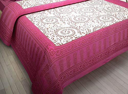 ART WORLD Queen Size Double Bed Sheet with Pillow Covers Pure Cotton Traditional Printed Bedcover(Pink) - Image 4