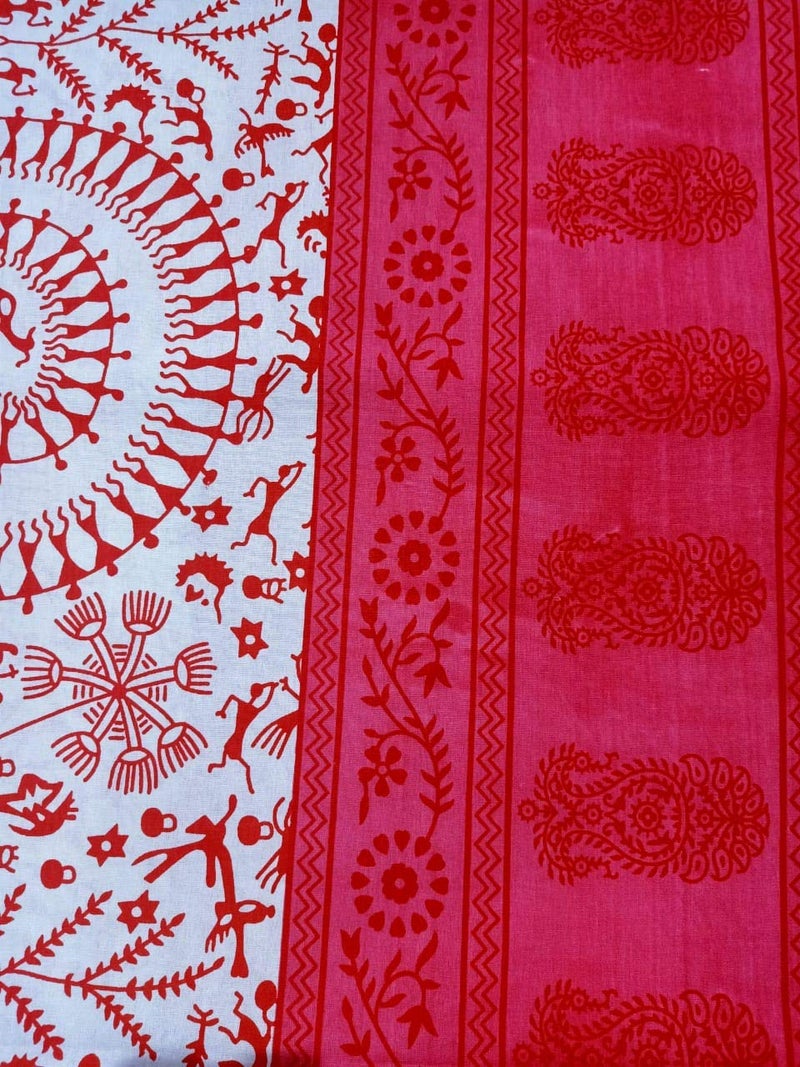 ART WORLD Queen Size Double Bed Sheet with Pillow Covers Pure Cotton Traditional Printed Bedcover(Pink) - Image 3