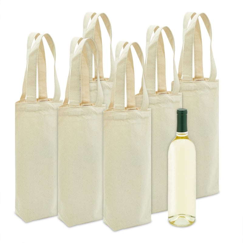 BLUE PANDA Canvas Wine Carrying Bags with Handles, Burlap Wine Bottle Gift Totes For Mother's Day, Father's Day, Birthday Parties, Graduation, Bridal Shower Party Favors (6 Pack) - Image 1