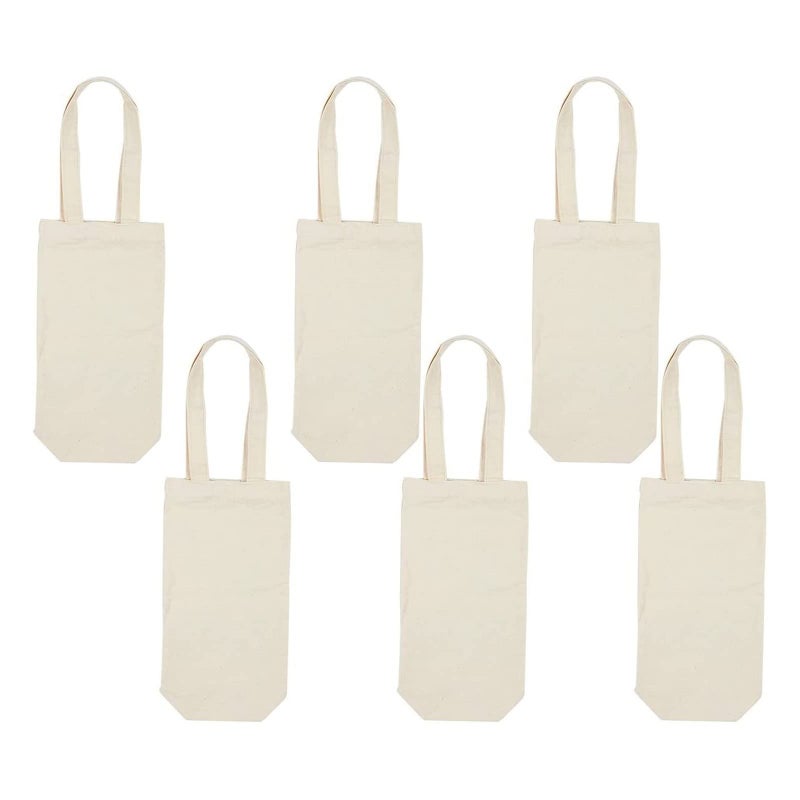 BLUE PANDA Canvas Wine Tote Bag - 6 Pack, White, 6.5 x 12.2 x 2.8 In - Reusable Wine Bottle Gift Tote with Handles - Image 3