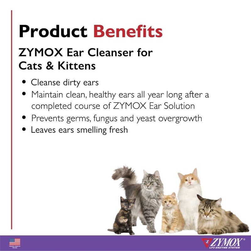 Zymox Enzymatic Ear Cleanser for Cats & Kittens, 4 oz. – Cleans & Refreshes Ear Canal for Relief from Wax & Dirt Buildup - Image 2