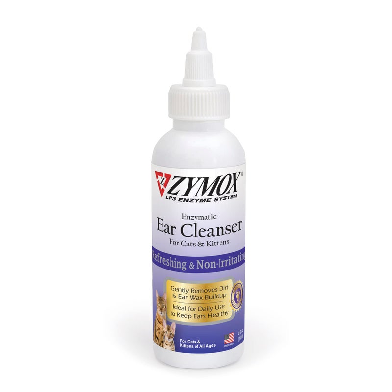 Zymox Enzymatic Ear Cleanser for Cats & Kittens, 4 oz. – Cleans & Refreshes Ear Canal for Relief from Wax & Dirt Buildup - Image 1