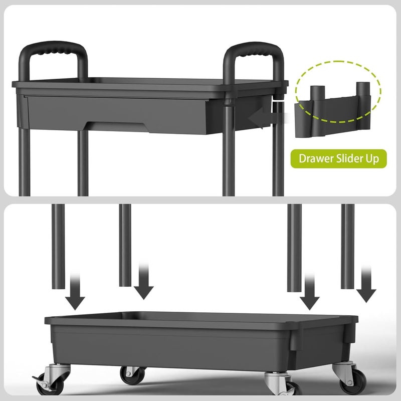 Sorgion 3 Tier Rolling Cart Organizer,Laundry Room Bathroom Organizers and Storage Office Shelves Mobile Shelving Unit Kitchen Trolley Cart with Wheels for Art,Craft,Diaper,Bedside,Snack(Black) - Image 5