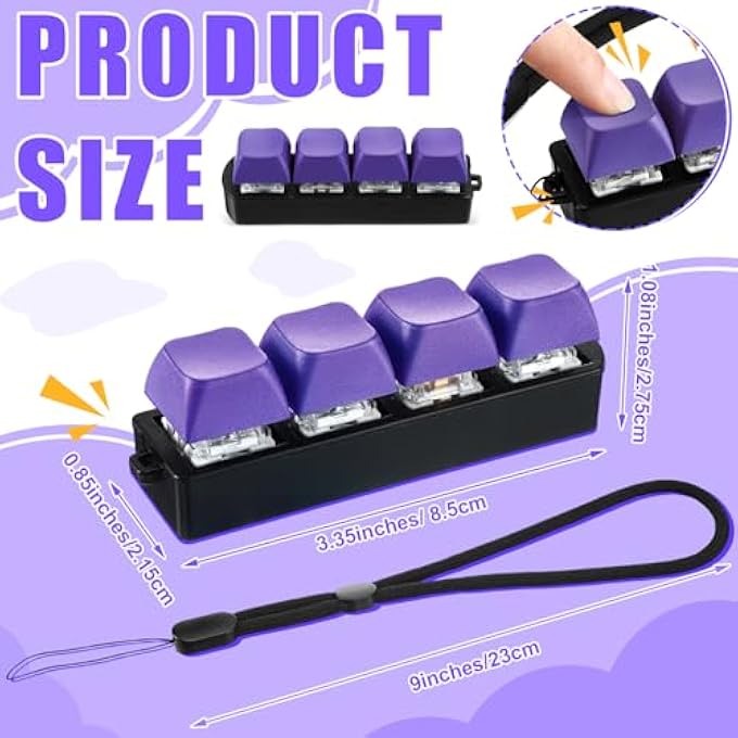 Ferreve 2 Pcs Keyboard Fidget Toys Fidget Clicker Keyboard Four-Button Clicker Keychain Button ADHD Stress Relief Gifts for Adult to Relief Stress Pass The Time(Purple) - Image 2