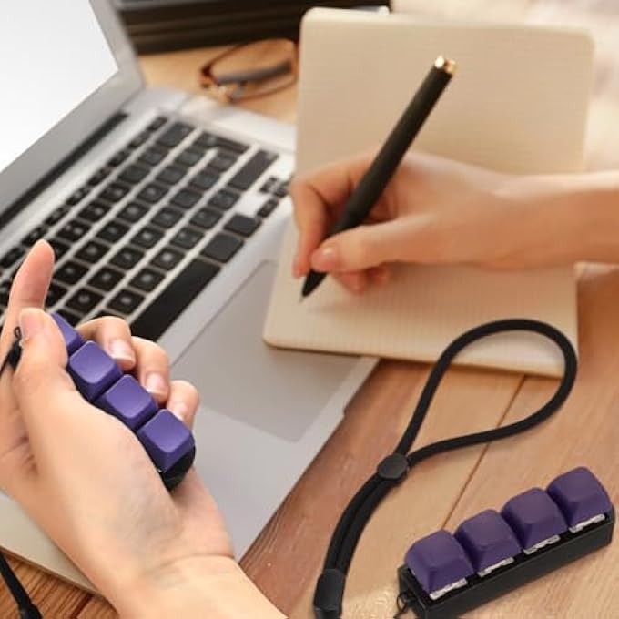 Ferreve 2 Pcs Keyboard Fidget Toys Fidget Clicker Keyboard Four-Button Clicker Keychain Button ADHD Stress Relief Gifts for Adult to Relief Stress Pass The Time(Purple) - Image 4