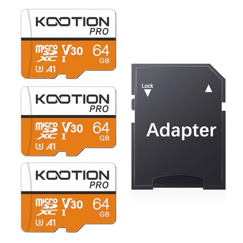KOOTION 3 Pack Memory Card 64GB, High Speed Micro SD Card with SD Adapter, Micro SDXC UHS-I C10 A1 U3 TF Card for Tablet/Mobile Phone/Camera - Image 1