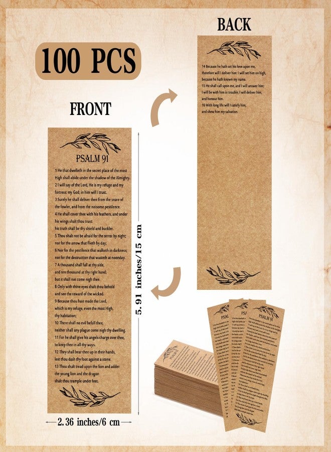 Skyygemm 100 Pcs Psalm 91 Bookmarks Bulk Clergy Appreciation Gift Christian Bible Scripture Kraft Paper Prayer Card Religious Verse Inspirational Sunday School Teacher Gift for Church Pastor (English) - Image 2