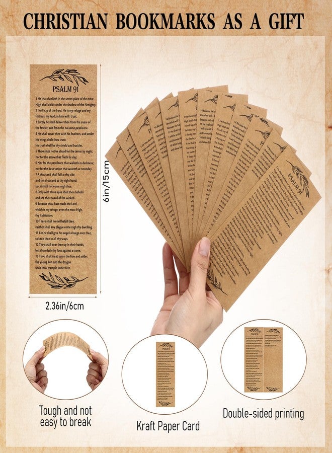 Skyygemm 100 Pcs Psalm 91 Bookmarks Bulk Clergy Appreciation Gift Christian Bible Scripture Kraft Paper Prayer Card Religious Verse Inspirational Sunday School Teacher Gift for Church Pastor (English) - Image 3
