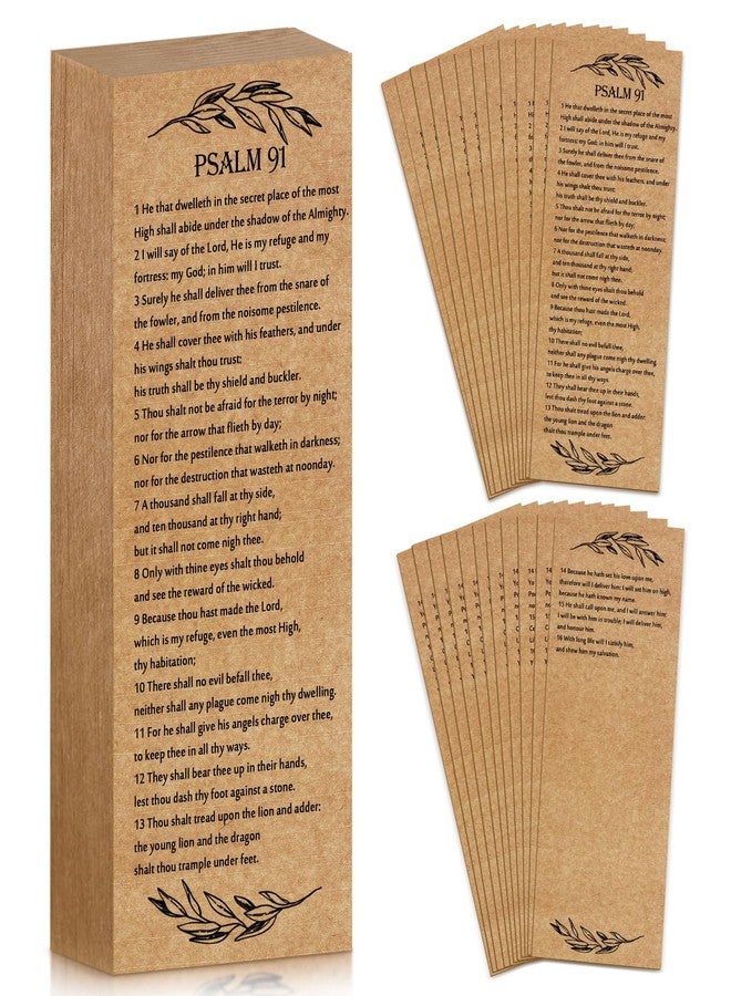 Skyygemm 100 Pcs Psalm 91 Bookmarks Bulk Clergy Appreciation Gift Christian Bible Scripture Kraft Paper Prayer Card Religious Verse Inspirational Sunday School Teacher Gift for Church Pastor (English) - Image 1