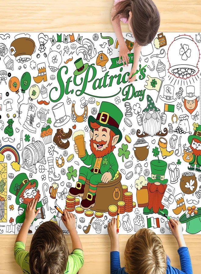 JOYGATHER St. Patrick’s Day Coloring Tablecloth for Kids, Giant 30x72 Inch Poster with Shamrocks, Leprechauns, Perfect for Party Games, Holiday Decorations, Classroom Activities, Party Supplies - Image 1