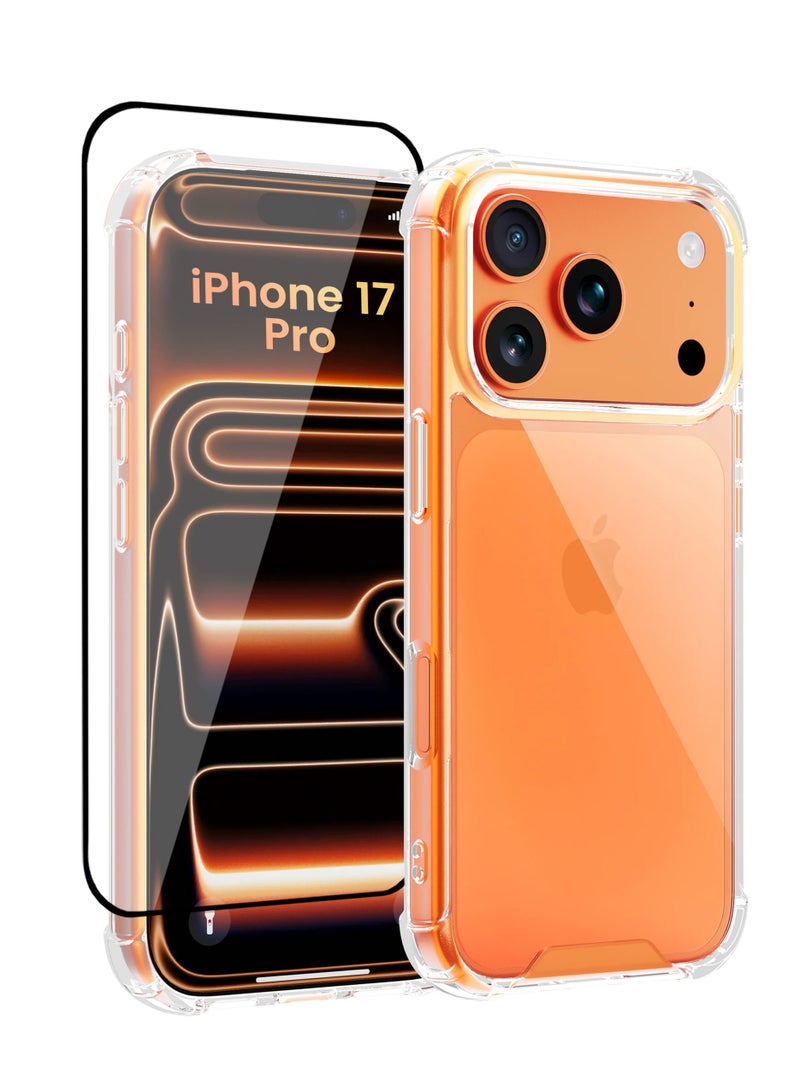 2 in 1 Protection Package For Apple iPhone 17 Pro - Ultra Clear Shockproof Case, Edge-to-Edge Screen Protector, anti-yellowing Clear Case, shatter-resistant screen protection, Full Body Protection for Apple iPhone 17 Pro
