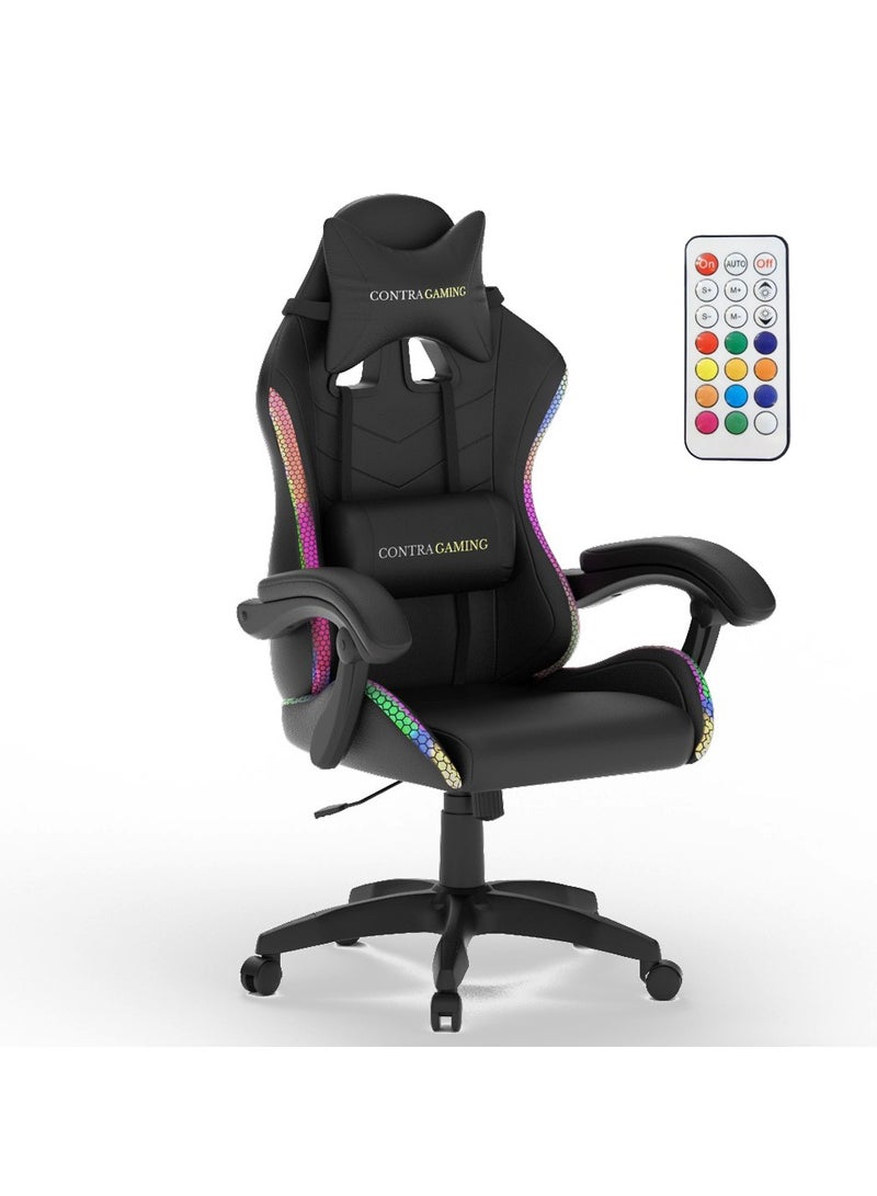 Mahmayi كرسي ألعاب Mahmayi Black HYG-01LED LED، مصمم هندسيًا مع مصابيح RGB مع سطوع قابل للتعديل، أفضل ميزة للاستلقاء ودعم الطاقة وكراسي ألعاب USB  - Image 1