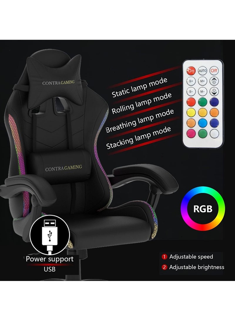 Mahmayi كرسي ألعاب Mahmayi Black HYG-01LED LED، مصمم هندسيًا مع مصابيح RGB مع سطوع قابل للتعديل، أفضل ميزة للاستلقاء ودعم الطاقة وكراسي ألعاب USB  - Image 2