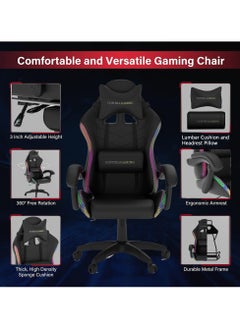 Mahmayi Black HYG-01LED LED Gaming Chair, Ergonomically Designed with RGB Lights with Adjustable Brightness, Finest Reclining Feature & Power Support USB Gaming Chairs - pzsku/Z3285D25D80BCFA9DE25AZ/45/_/1714719102/8182124d-7764-48bc-8f7f-7dfabd7e43f1