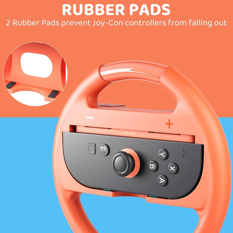 FANPL for Nintendo Switch 2 Steering Wheel, Comfort Grip for Mario Kart Wheel JoyCon 2 Controller, with 4 Thumb Caps, Enhance Racing Experience (Blue-Orange) - Image 2