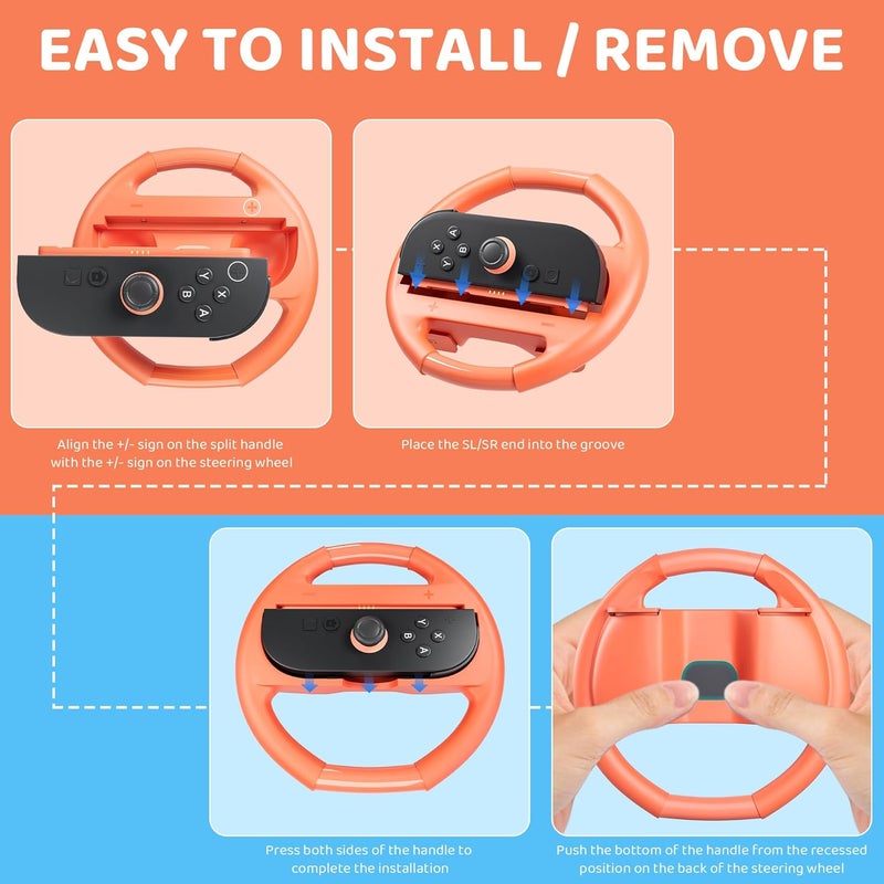 FANPL for Nintendo Switch 2 Steering Wheel, Comfort Grip for Mario Kart Wheel JoyCon 2 Controller, with 4 Thumb Caps, Enhance Racing Experience (Blue-Orange) - Image 5