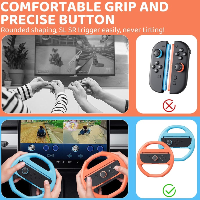 FANPL for Nintendo Switch 2 Steering Wheel, Comfort Grip for Mario Kart Wheel JoyCon 2 Controller, with 4 Thumb Caps, Enhance Racing Experience (Blue-Orange) - Image 4