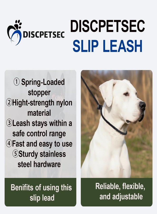 DISCPETSEC Slip Lead Dog Leash for Small & Medium Dogs, 1/4” x 7ft Sturdy Nylon Rope with Spring-Loaded Adjustable Stopper, Easy On/Off Training & Walking Slip Leash (Olive Green, 7ft*1/4") - Image 4