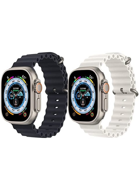 Silicone Ocean Band Strap for Apple Watch Ultra 8 49mm Black Single Color Strap with White Single Color Strap Set of 2