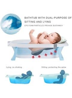 SKY-TOUCH Baby Foldable Bathtub with Bath Mat Cushion and Thermometer, Portable Baby Bathtub with Drain Hole, Shower Basin with Non-Slip Support Leg for 0–6 Year Old Babies - Blue  - Image 3