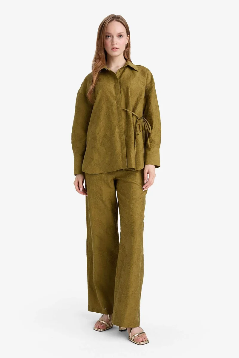 Defacto Regular Fit Elastic Waist Jacquard Trousers