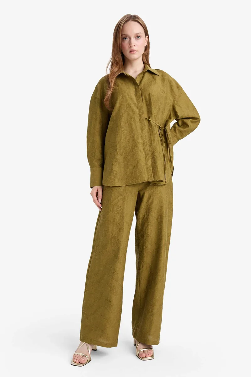Defacto Regular Fit Elastic Waist Jacquard Trousers